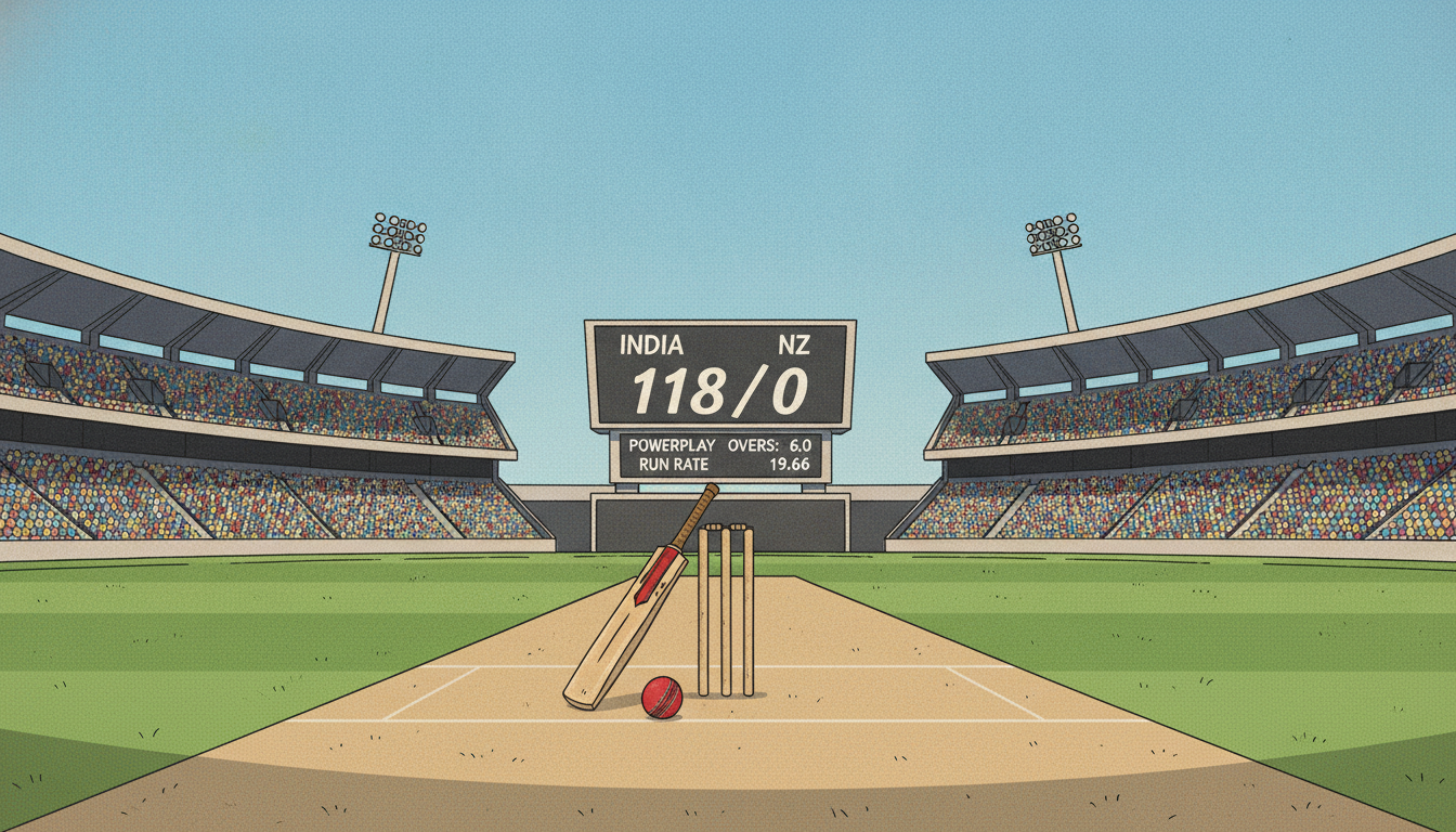 Editorial illustration for: India Wins T20I Series Against New Zealand with Record-Breaking Batting