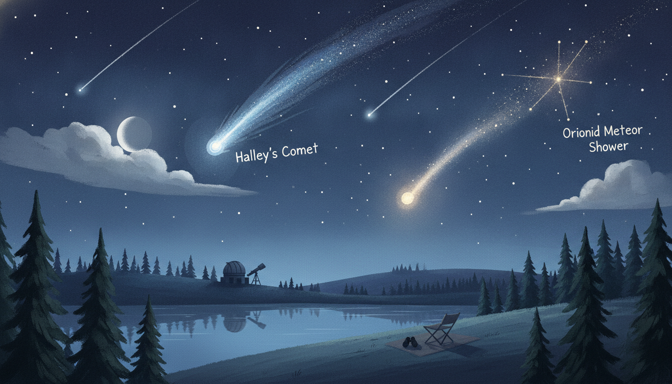 Editorial illustration for: Orionid Meteor Shower: How to Watch Debris from Halley's Comet
