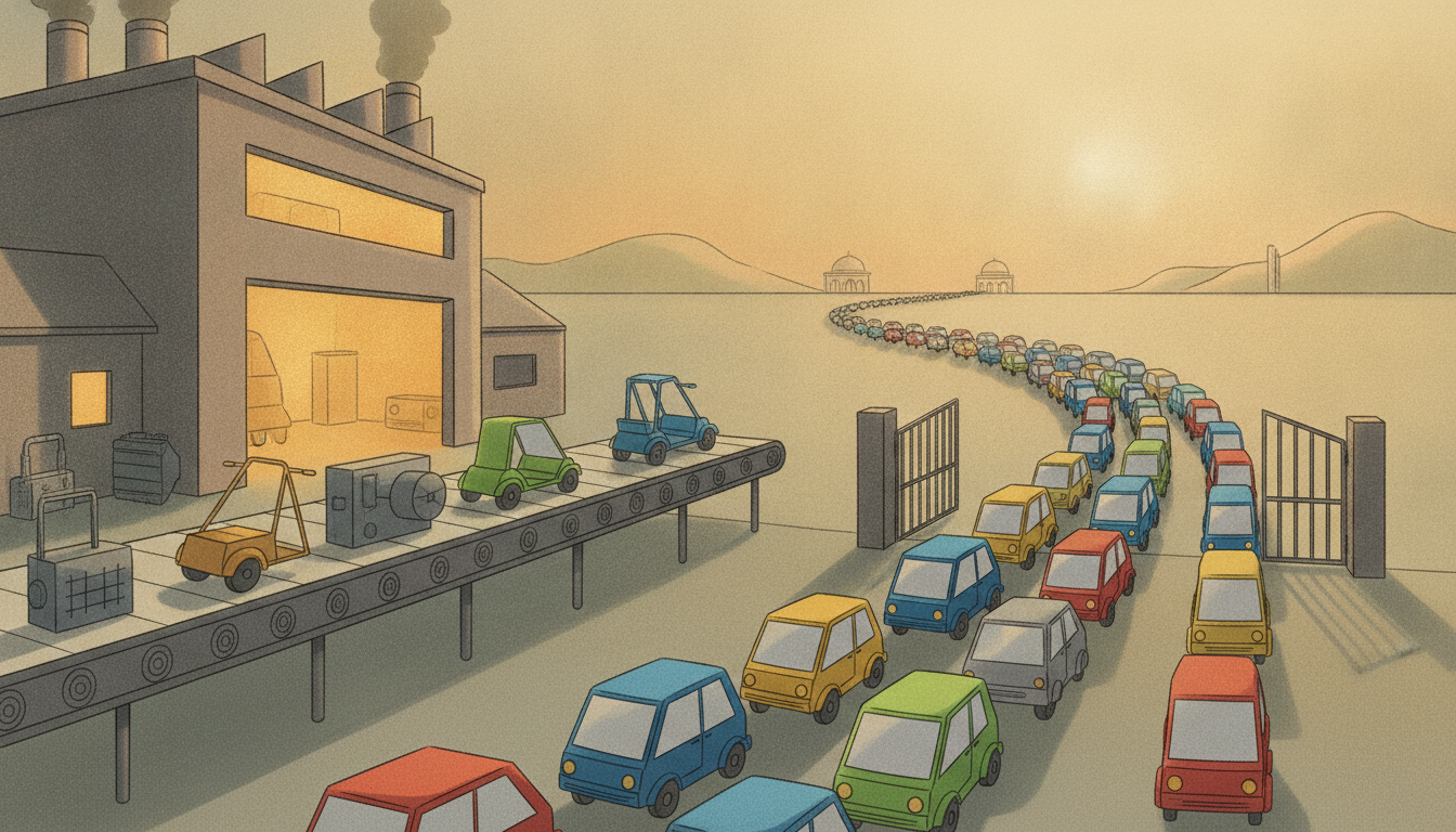 Editorial illustration for: Electric Vehicle Demand Outpaces Production in India