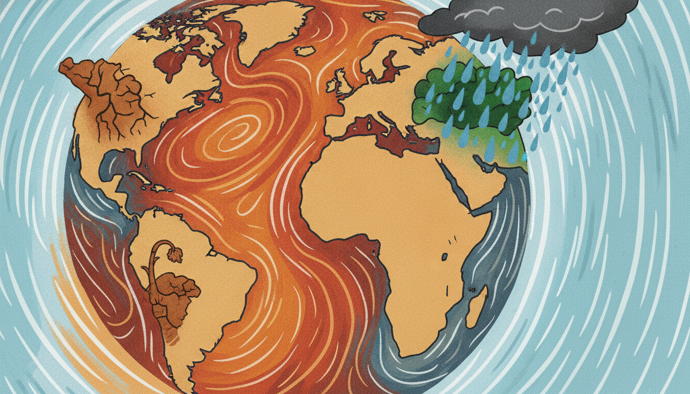 Editorial illustration for: El Niño Expected to Bring Below-Normal Rainfall to India and Increase Global Heat-Related Deaths