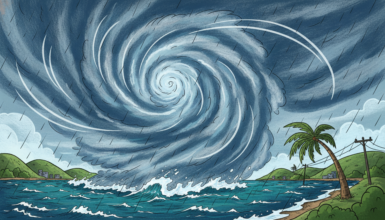 Editorial illustration for: Cyclone Arnab Expected to Bring Strong Winds and Heavy Rain to Andhra Pradesh and Odisha Coasts