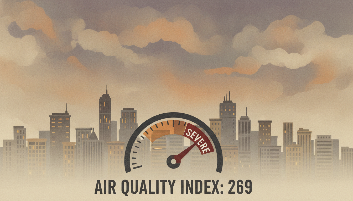 Editorial illustration for: Mumbai's Air Quality Worsens, Ranked Among Most Polluted Cities