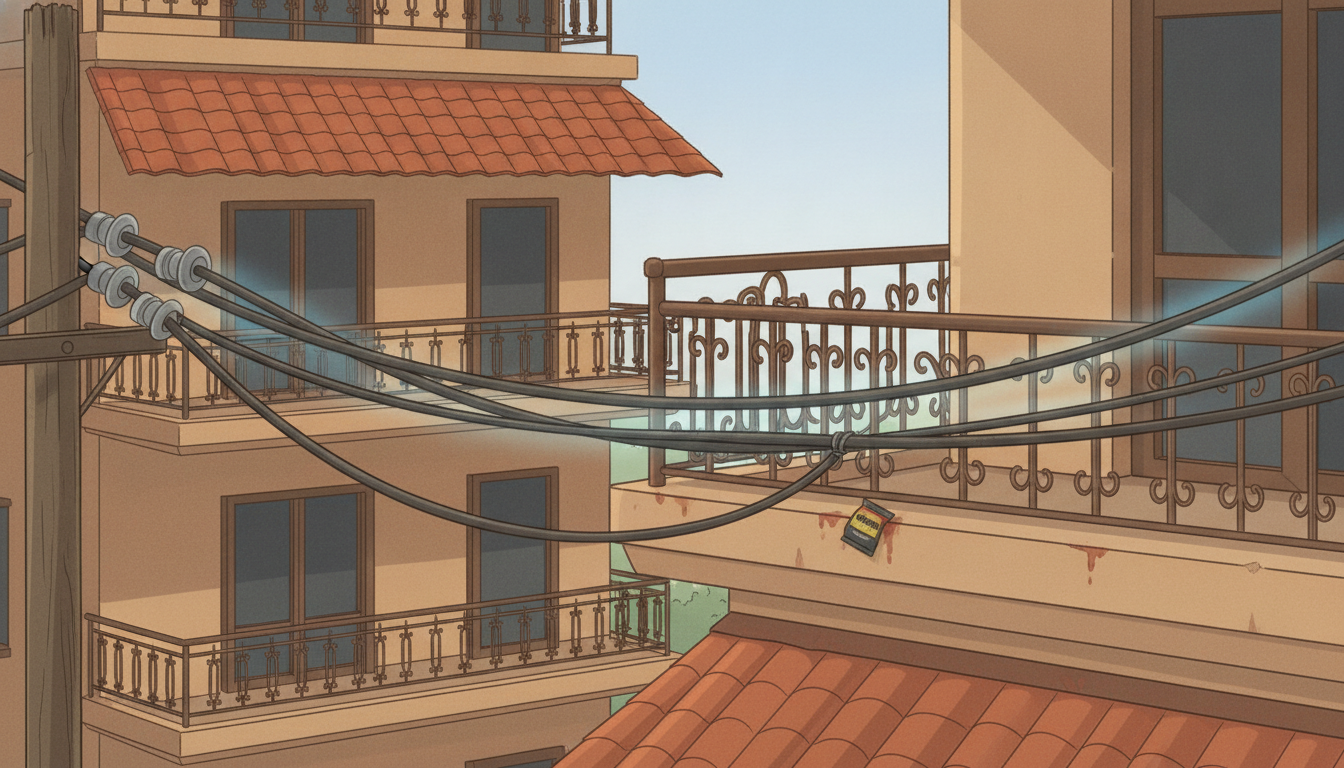 Editorial illustration for: Man Dies After Contact with 11kV Wire While Spitting Gutkha from Balcony